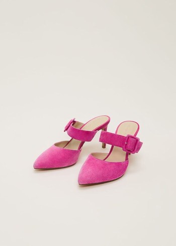 Phase Eight Suede Buckle Backless Heels Pink USA | 2391605-MV